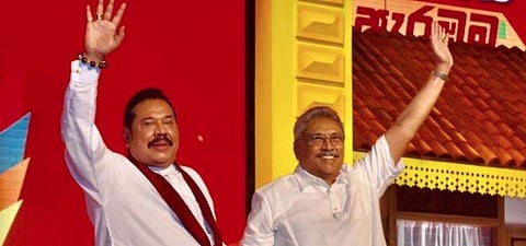 Mahinda Rajapakse with brother Gotabhaya Rajapakse. (Photo | @GotabayaR/Twitter)