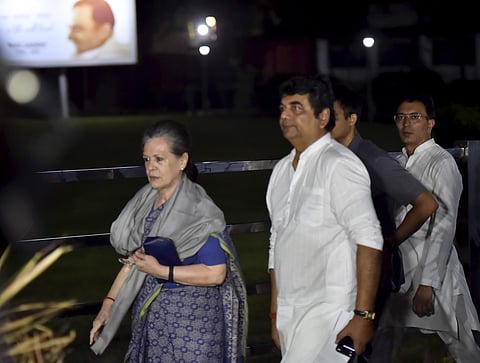 Sonia Gandhi leaves after the Congress Working Committee CWC meeting in New Delhi Saturday August 10 2019. | PTI