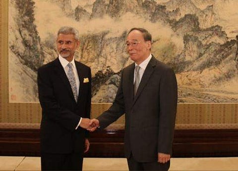 External Affairs Minister Dr S Jaishankar (L) meeting with Chinese Vice President Wang Qishan at Zhongnanhai (Photo | Twitter/ @VikramMisri)
