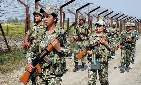 A BSF team on patrolling duty along the Indo-Pak international border in Punjab. (File photo | EPS)