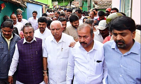 Karnataka Chief Minister BS Yediyurappa visited the flood-affected areas of Shimoga town (Photo | Twitter/ CM of Karnataka)