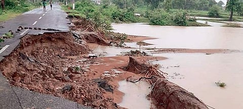 A damaged road in Bhawanipatna town