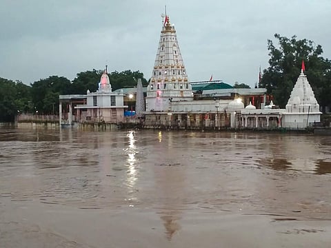 A view of flooded Pashupatinath Temple after heavy monsoon downpour in Mandsaur Madhya Pradesh Wednesday August 14 2019.