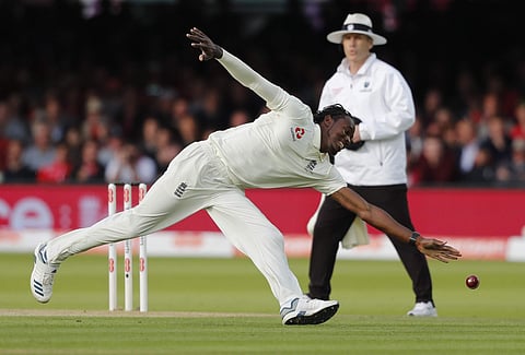 Jofra Archer fields off his own bowling. (Photo | AP)