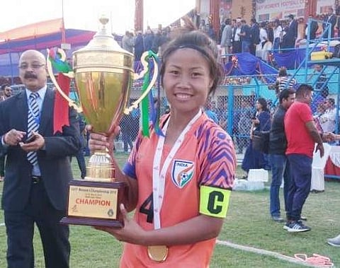 Ashalata Devi has been declared ‘woman footballer of the Year 2018-19’ . (Photo | EPS)