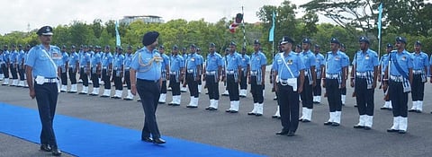 Air Chief Marshal B  S Dhanoa reviewing the guard of honour at the Southern Air Command headquarters in Thiruvananthapuram on Thursday | Express Photo