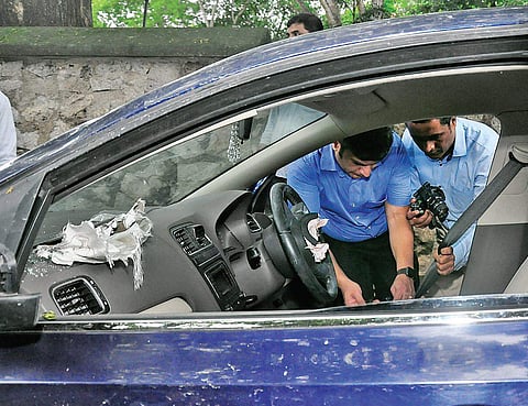 Experts of Volkswagen company examining the car driven by Sriram Venkataraman in Thiruvananthapuram on Monday | EXPRESS