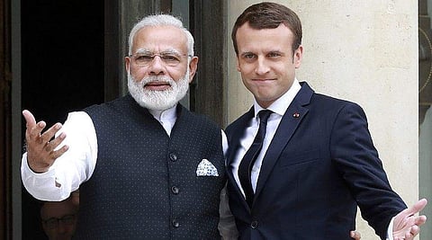 PM Modi with France president Emmanuel Macron (Photo | PTI)