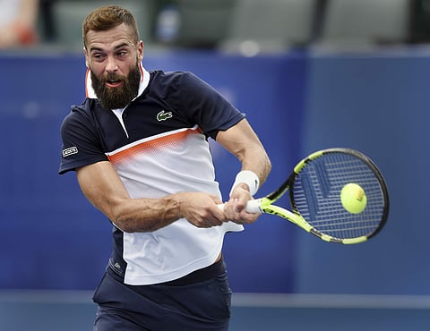 Benoit Paire, of France, returns to Prajnesh Gunneswaran, of India, during the Winston-Salem Open tennis tournament Tuesday, Aug. 20, 2019, in Winston-Salem, N.C. (Photo | AP)
