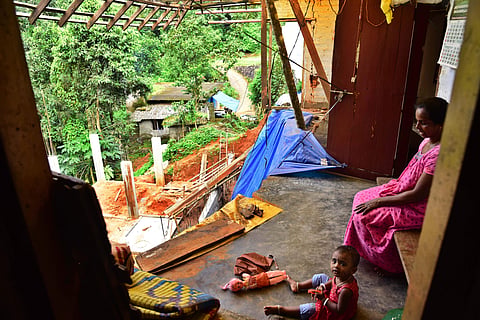The dilapidated house of Joseph Chacko, of Chelachuvadu in Idukki, which was destroyed in the deluge of August 2018. Though it is dangerous to live in the crumbling house, the family stays there as they have no other place to go. (Photo | Albin Mathew, EP