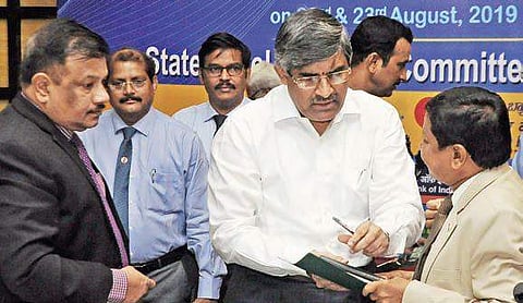 CS LV Subrahmanyam with bank officials during a meet in the city I Prasant Madugula