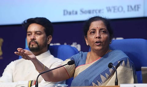 Union Finance minister Nirmala Sitharaman during a presser in Delhi. (Photo| Shekhar Yadav/ EPS)