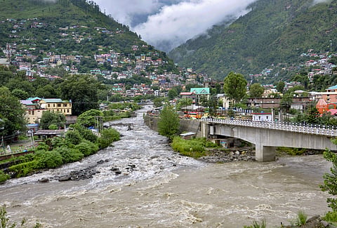 A view of the swollen Beas river following heavy monsoon rain in Kullu district Monday August 19 2019. (Photo | PTI)
