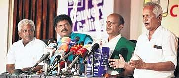 Speakers at a press meet on revitalising Cauvery by Isha Foundation in Chennai on Friday | DEBADATTA MALLICK