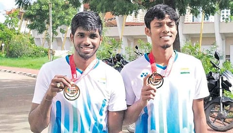 Satwiksairaj Rankireddy (L) & Chirag Shetty in Hyderabad on Monday | Vishal Vivek