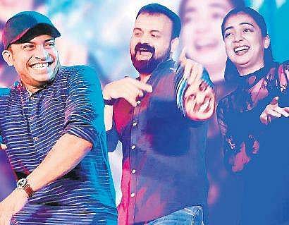 Soubin Shahir (L), Kunchacko Boban and  Nazriya Nazim (R) at Ambili audio launch