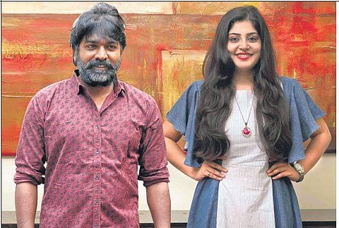 Vijay Setupathi (L) with Manjima Mohan