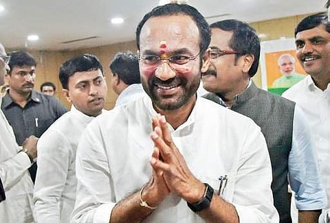 Union Minister of State for Home Affairs G Kishan Reddy during a meet with journalists in Hyderabad on Saturday. (Photo | Vinay Madapu, EPS)