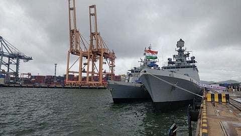 Indian Navy Ships Sahyadri and Kiltan on port call at Laem Chabang, Bangkok from 31 August-03 September 19. (Image | Indian Navy)