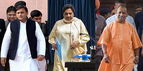 (from left) Akhilesh Yadav, Mayawati, Yogi Adityanath (Photo | PTI)