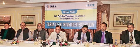 Chairman of HRAO J K Mohanty addressing mediapersons.| ( Photo | EPS )
