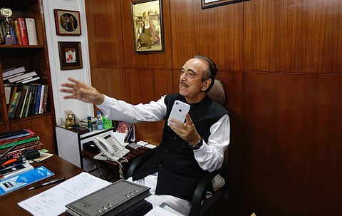 Congress Leader Ghulam Nabi Azad at his residence as the Supreme Court allows him to visit Kashmir, on Monday. | (Arun Kumar | EPS)