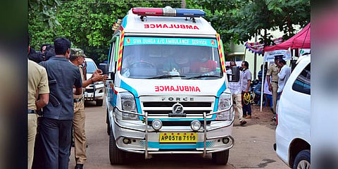 Ambulance acrrying dead bodies from the accident site (Photo |EPS)