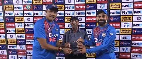 Kohli and Shastri presented a memento to Daljit for his long service to Indian cricket.