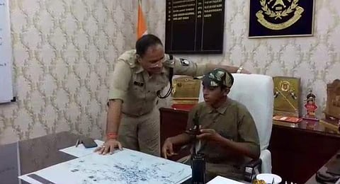 One of the schoolboys during 'SP for five minutes' event at Jan Sunwai in Jabalpur. (Photo | EPS)
