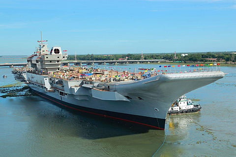 The first Indigenous Aircraft Carrier of the country being constructed by Cochin Shipyard from which an electronic component has allegedly gone missing causing security concerns. | Express Photo Services