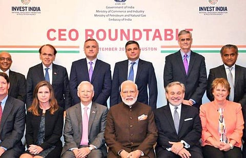 PM Modi after the interaction with top energy sector CEOs at a Roundtable meeting in Houston, US. | (Photo | Twitter)
