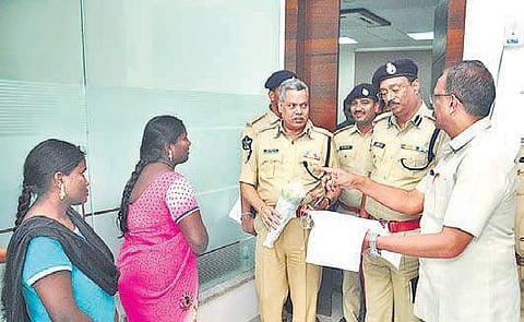 Santhi and Renuka greet top cop Dwaraka Tirumala Rao in Vijayawada  I express