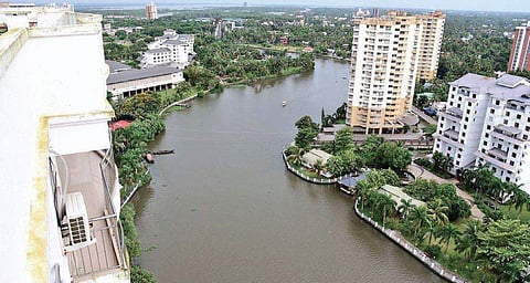 An aerial view of Holy Faith H2O, one of the four apartment complexes at Maradu which was ordered to be demolished by the Supreme Court (Albin Mathew | EPS)