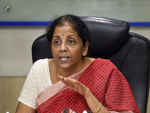 Finance Minister Nirmala Sitharaman addresses a press conference after meeting with the private sector banks in New Delhi Thursday Sept. 26 2019. (Photo | PTI)