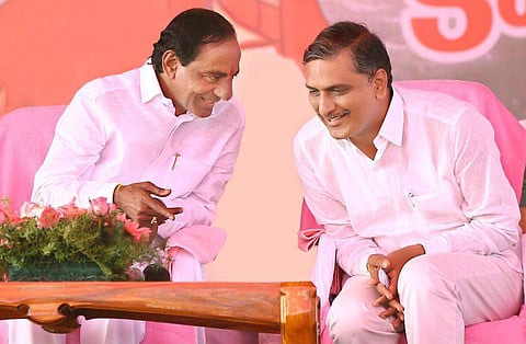 Telangana Finance minister T Harish Rao with uncle and Telangana CM K Chandrasekhar Rao (Photo | Facebook)