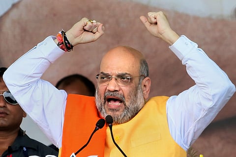 BJP national president and Union Home Minister Amit Shah addresses a rally. (Photo | PTI)