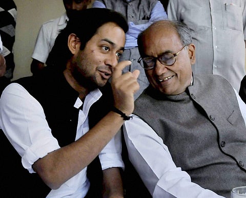 Digvijay Singh with his son Jaivardhan Singh (File Photo | PTI)
