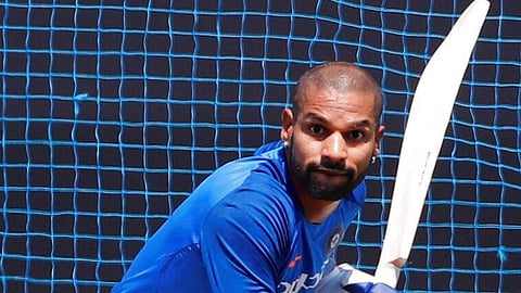 Shikhar Dhawan bats in the nets during a training session. (Photo | AP)
