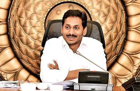 Chief Minister Y S Jagan Mohan Reddy during the Cabinet meeting at Secretariat  in Velagapudi near Vijayawada on Wednesday I Express