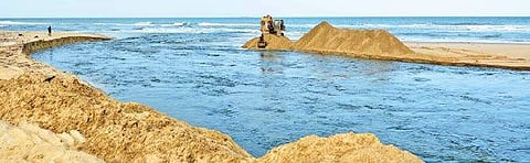 Desilting work in progress at the Adyar river mouth. (File Photo| D Sampathkumar)