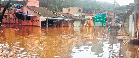 Inundated homes in Dandeli town on Sunday   |Express