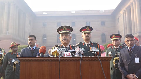 Army Chief Lt General MM Naravane addressing the media in New Delhi. (Photo | Arun Kumar, EPS)