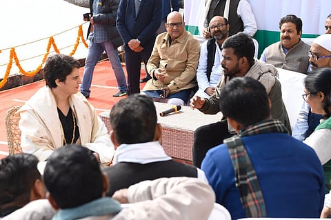 Congress general secretary Priyanka Gandhi Vadra interacting with students of BHU & civil society members in Varanasi. (Photo | Special Arrangement, EPS)