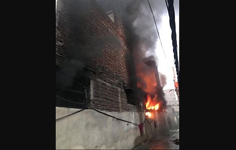 Fire breaks out in a shoe manufacturing factory in Mayapuri Phase-2. (Photo | ANI)