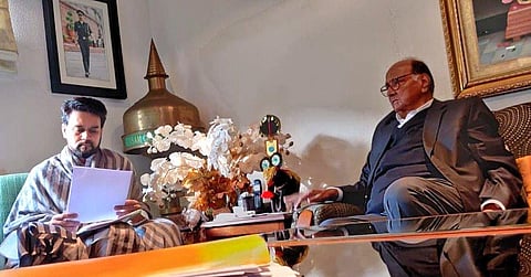 NCP chief Sharad Pawar with Minister of State for Finance Anurag Thakur (Photo| Sharad Pawar Twitter)