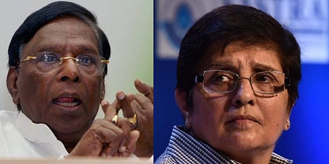 Puducherry Chief Minister V Narayanasamy and Lieutenant Governor of Puducherry Kiran Bedi. (Photos | PTI, EPS)