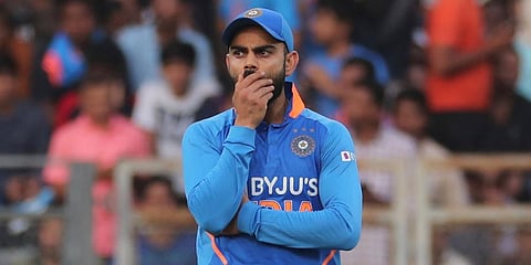 India captain Virat Kohli gestures during the first ODI match between India and Australia in Mumbai. (Photo | AP)