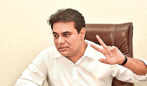 TRS working president KT Rama Rao interacting with The New Indian Express at Telangana Bhavan in Hyderabad on Thursday. (Photo | Vinay Madapu/EPS)