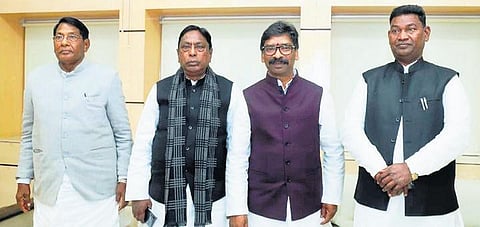Jharkhand Chief Minister Hemant Soren (third from left) with his ministers during their first cabinet meeting at State Secretariat, in Ranchi. (File Photo)