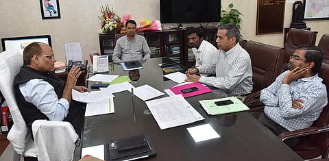 Chief Secretary Somesh Kumar with Panchayat Raj principal secretary Vikas Raj and others at BRKR Bhavan on Wednesday